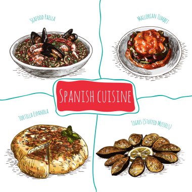 İspanya renkli resimde menü.