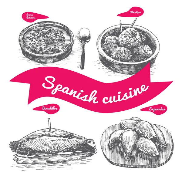 Menu de Espanha ilustração monocromática . —  Vetores de Stock