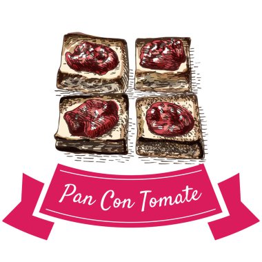 Pan con tomate colorful illustration.