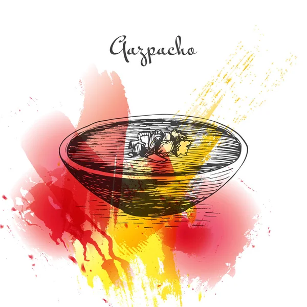Gazpacho colorido efeito aquarela ilustração . — Vetor de Stock
