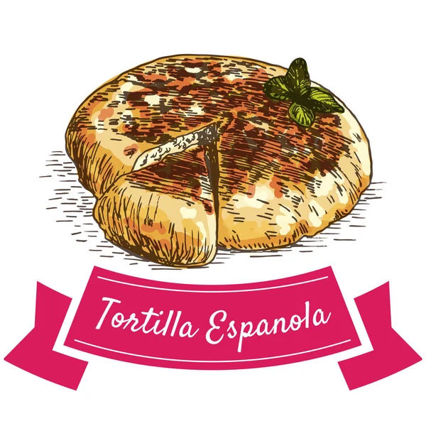 Tortilla Espanola renkli resimde. — Stok Vektör