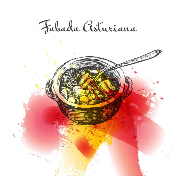 Fabada asturiana colorida acuarela efecto ilustración . — Archivo Imágenes Vectoriales