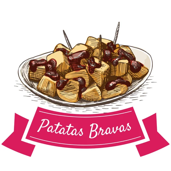 Красочная иллюстрация Patatas bravas . — стоковый вектор