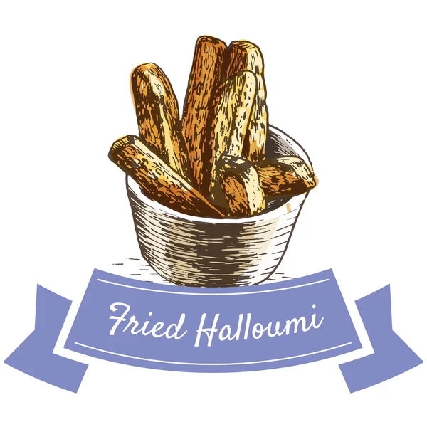 Illustrazione colorata Halloumi fritta . — Vettoriale Stock