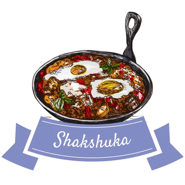 Shaksuka színes illusztráció. — Stock Vector
