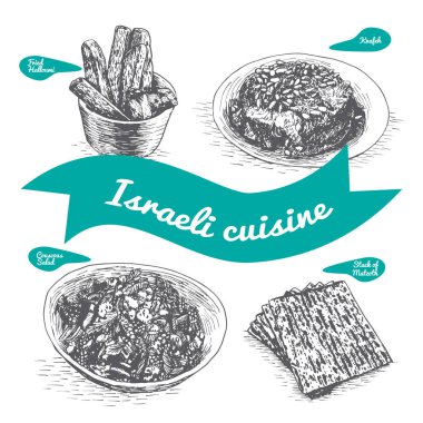 Monochrome vector illustration of israeli cuisine. clipart
