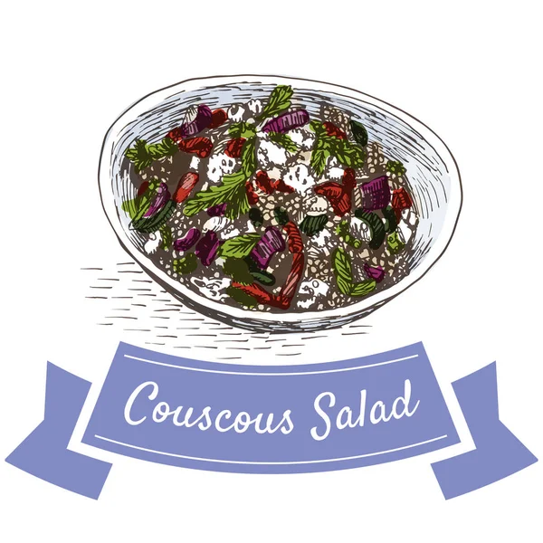 Salată cuscoasă ilustrație colorată . — Vector de stoc