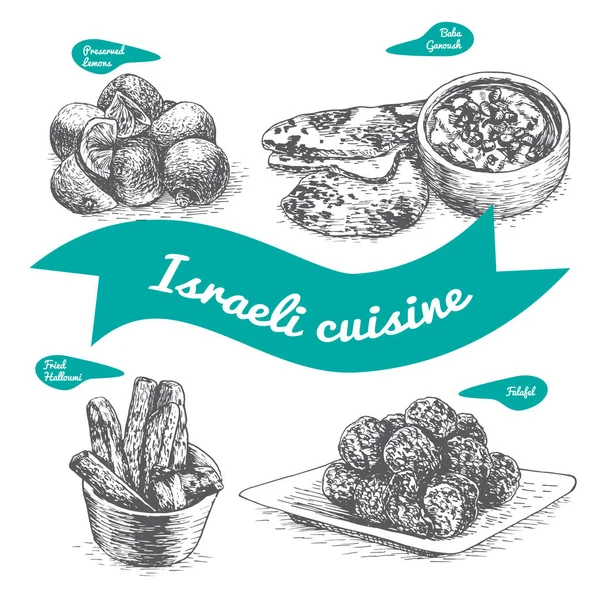 Illustration vectorielle monochrome de la cuisine israélienne . — Image vectorielle