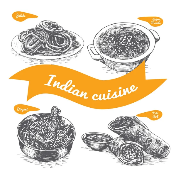 Монохромний Векторні ілюстрації Індійська кухня. — стоковий вектор