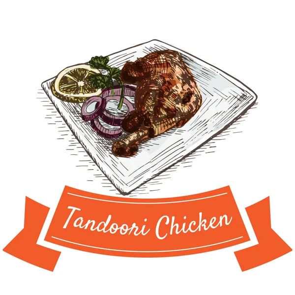 Tandoori Pollo illustrazione colorata . — Vettoriale Stock