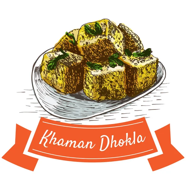 Ilustracja kolorowy khaman Dhokla. — Wektor stockowy