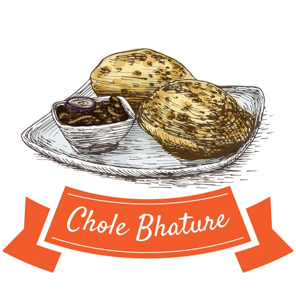 Chole Bhature renkli resimde. — Stok Vektör