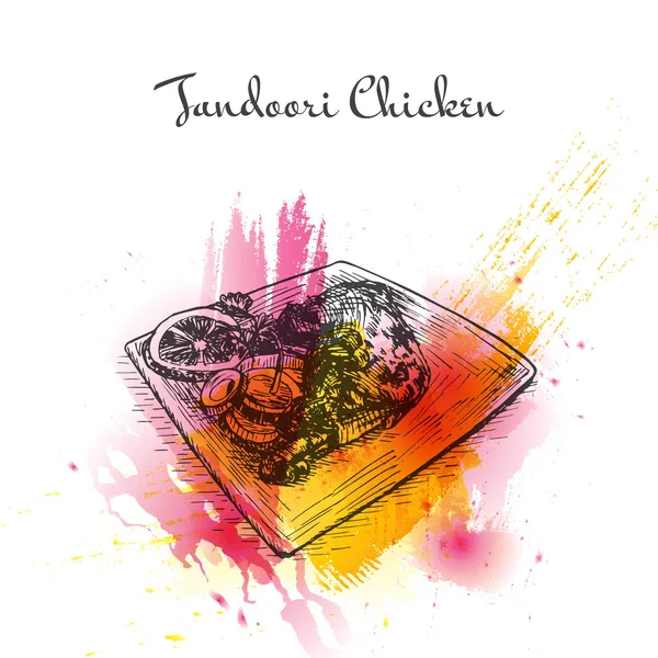 Tandoori Chicken watercolor effect illustration. — Stock Vector