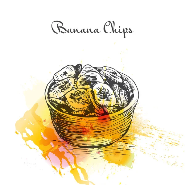 Banana Chips efecto acuarela ilustración . — Archivo Imágenes Vectoriales