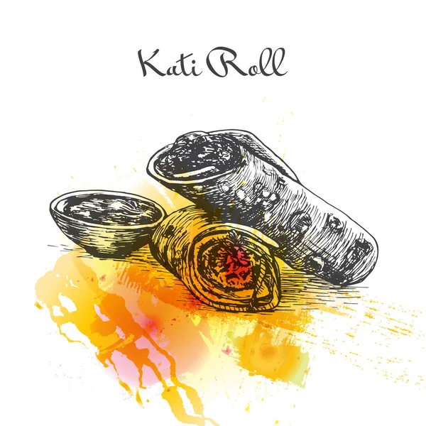 Kati Roll Aquarell Effekt Illustration. — Stockvektor