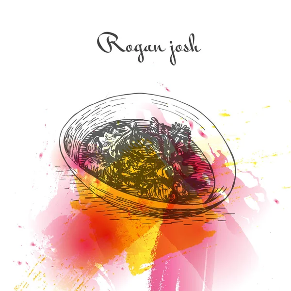 Rogan josh watercolor effect illustration. — Stock Vector