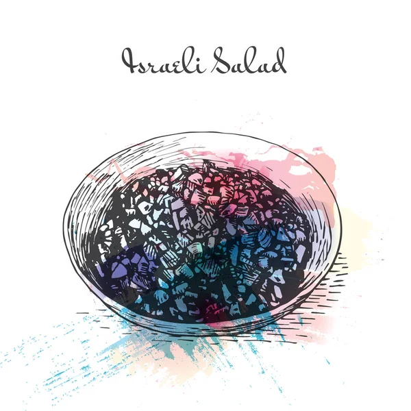 Israeli Salad watercolor effect illustration. — Stock Vector
