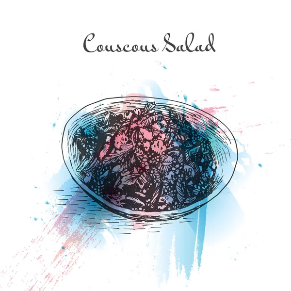 Couscous sallad vattenfärgseffekt illustration. — Stock vektor