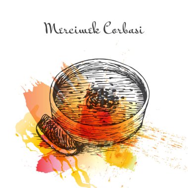 Mercimek tarifi suluboya efekti illüstrasyon.