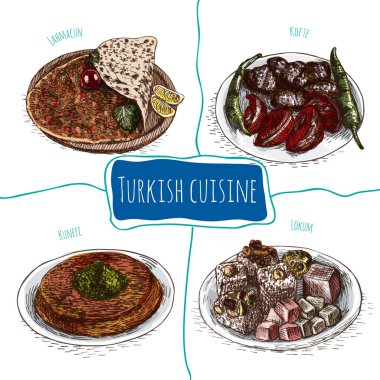 Türk mutfağı vektör renkli çizim