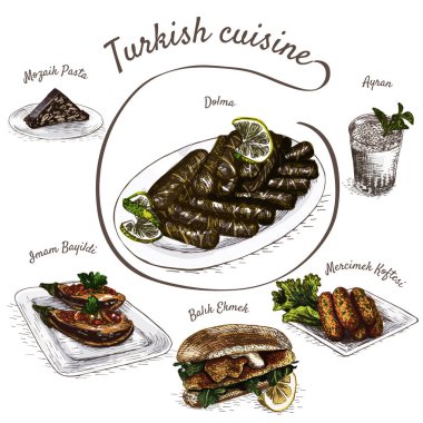 Türk mutfağı renkli vektör çizim.