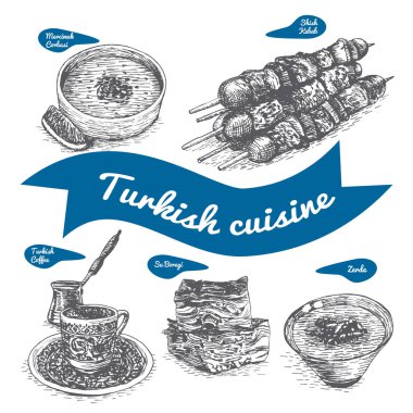 Türk mutfağı tek renkli vektör çizim.