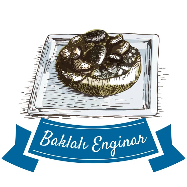 Baklali Enginar 다채로운 그림. — 스톡 벡터