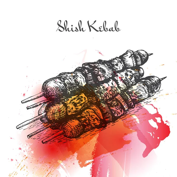 Shish Kebab akwarela efekt ilustracja. — Wektor stockowy