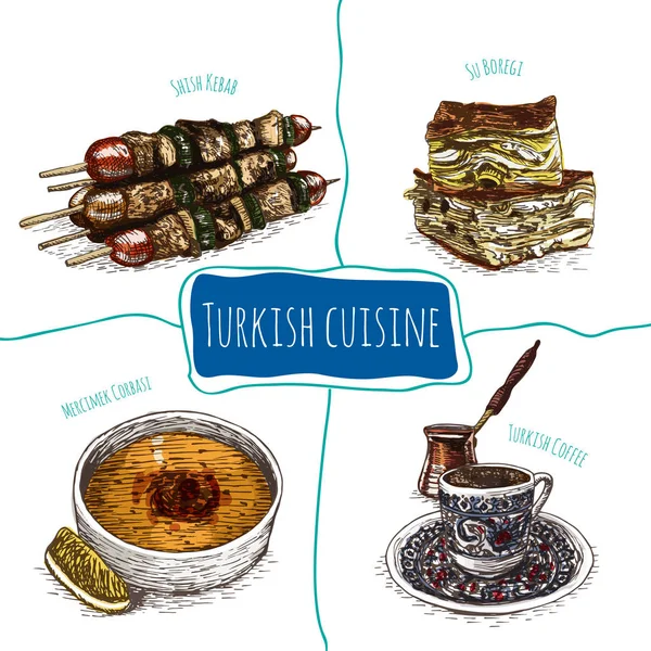 Vektor bunte Illustration der türkischen Küche — Stockvektor