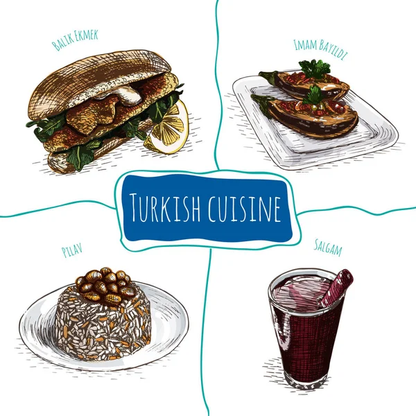 トルコ料理のベクトル カラフルなイラスト — ストックベクタ