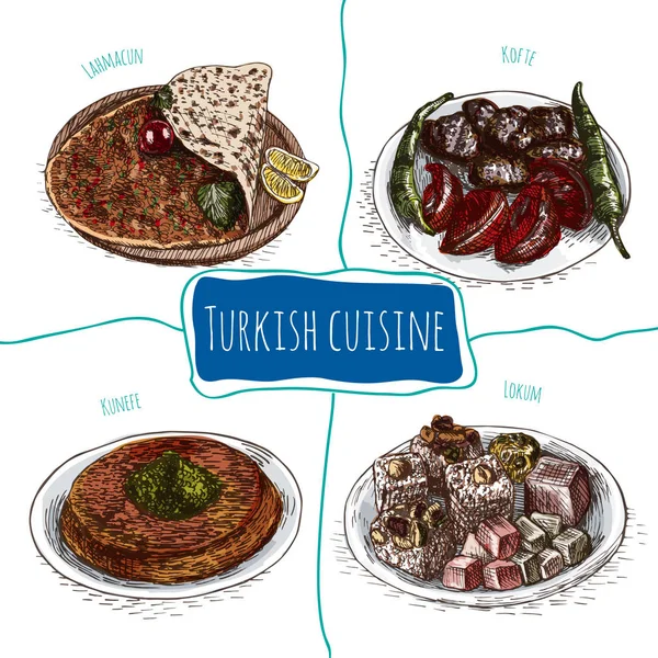Wektor ilustracja kolorowy kuchni tureckiej — Wektor stockowy