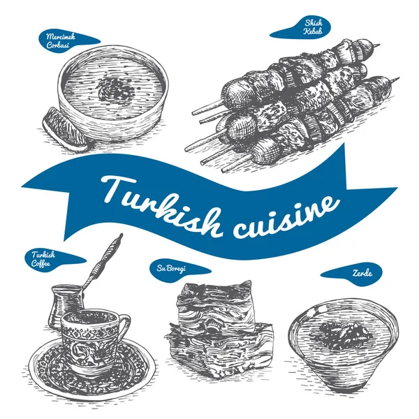 Monochrome Vektorillustration der türkischen Küche. — Stockvektor
