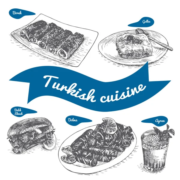 Illustrazione vettoriale monocromatica della cucina turca . — Vettoriale Stock