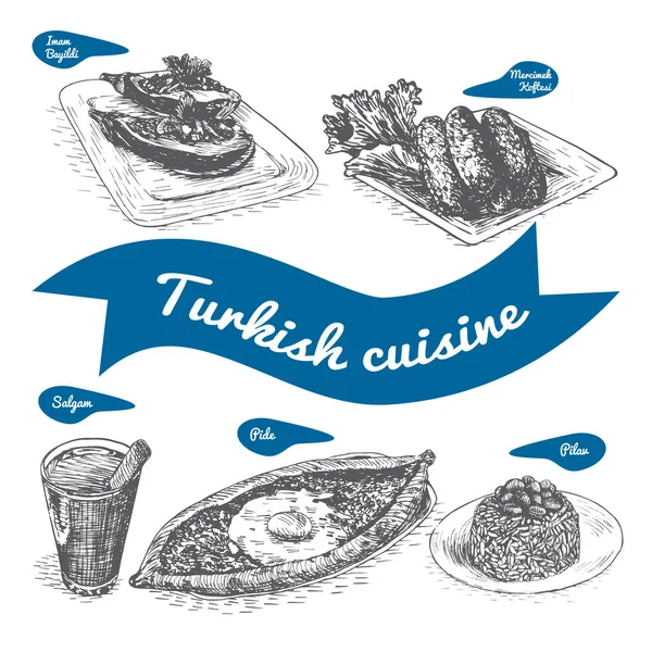 Illustration vectorielle monochrome de la cuisine turque . — Image vectorielle