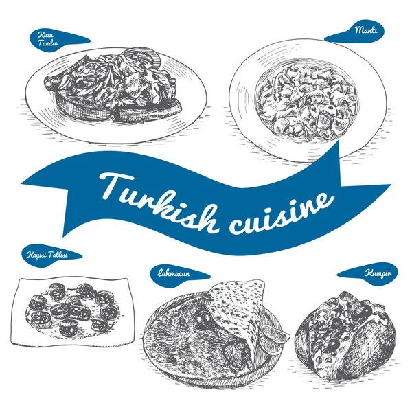 Monochrome Vektorillustration der türkischen Küche — Stockvektor