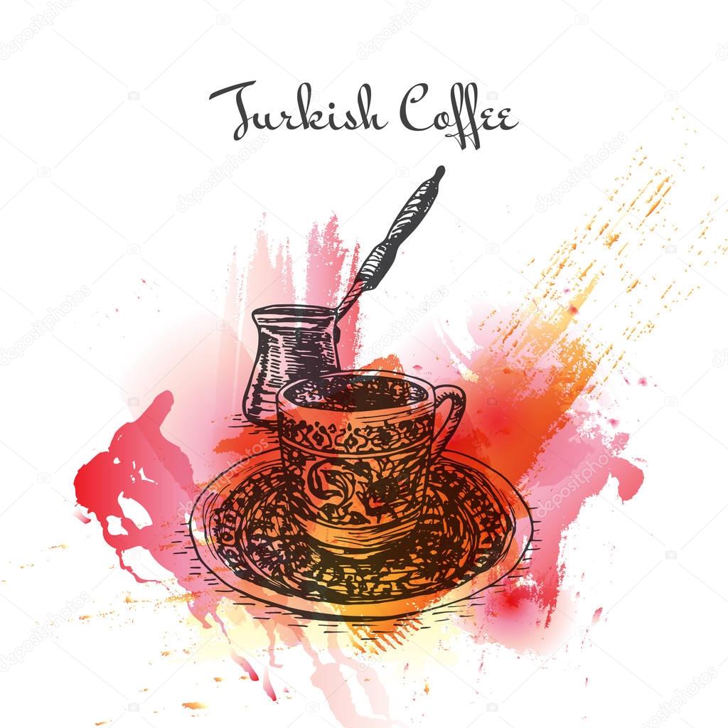 Download Turkish Coffee watercolor effect illustration. — Stock ...