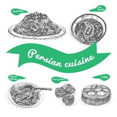 Tek renkli vektör çizim Farsça mutfağı.