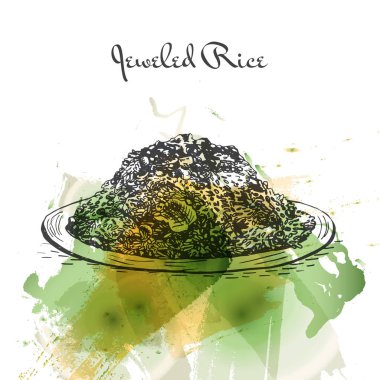 Jeweled Rice watercolor effect illustration.