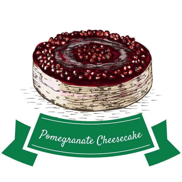 Nar Cheesecake renkli resimde. — Stok Vektör