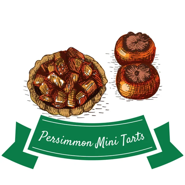 Persimmon Mini Torten bunte Illustration. — Stockvektor