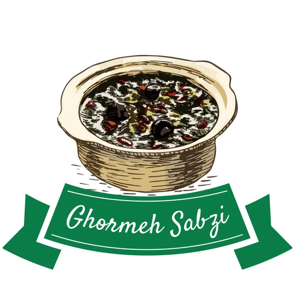 Ghormeh Sabzi ilustração colorida . — Vetor de Stock