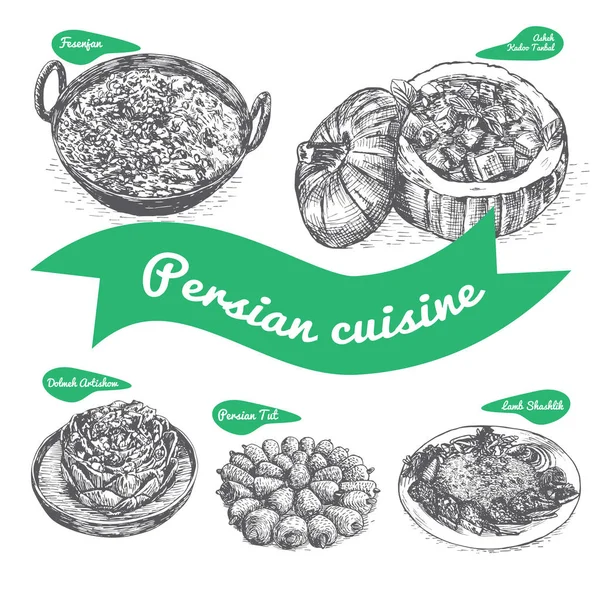Illustrazione vettoriale monocromatica della cucina persiana . — Vettoriale Stock