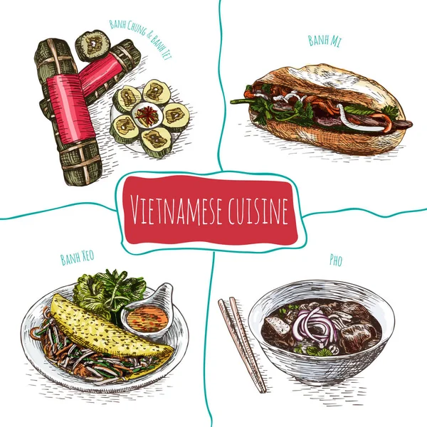 베트남어 메뉴 다채로운 그림. — 스톡 벡터