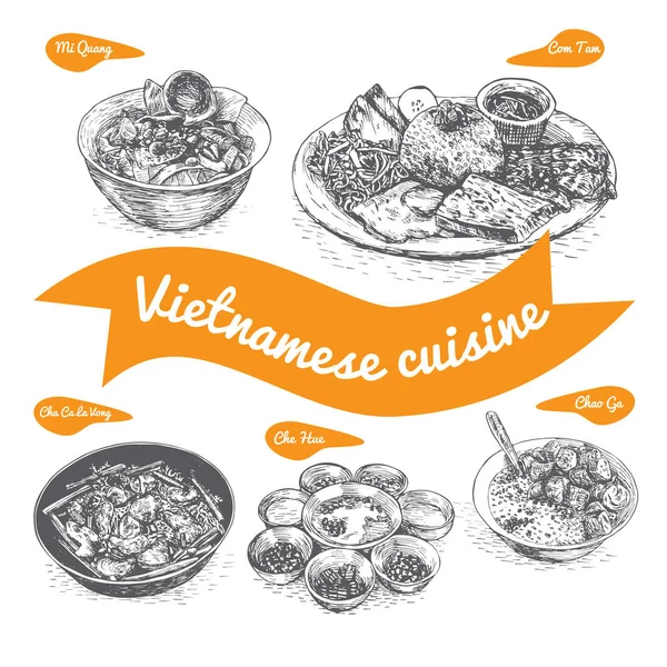 Ilustración vectorial monocromática de la cocina vietnamita . — Vector de stock