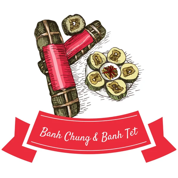 BanhChung e BanhTet ilustração colorida . — Vetor de Stock