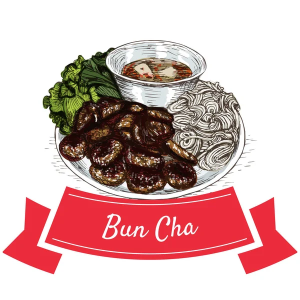 Bun Cha カラフルなイラスト. — ストックベクタ