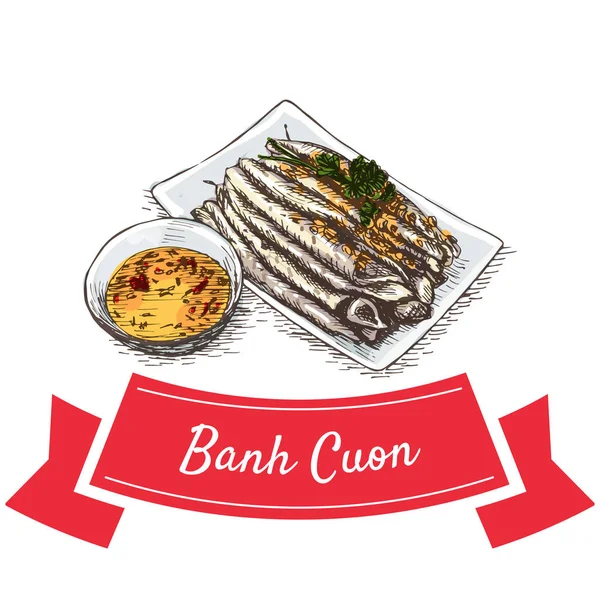 Banh Cuon ilustración colorida . — Vector de stock