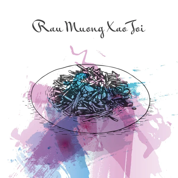 Rau Muong Xao Toi: illustrasjon med akvarellfarge . – stockvektor