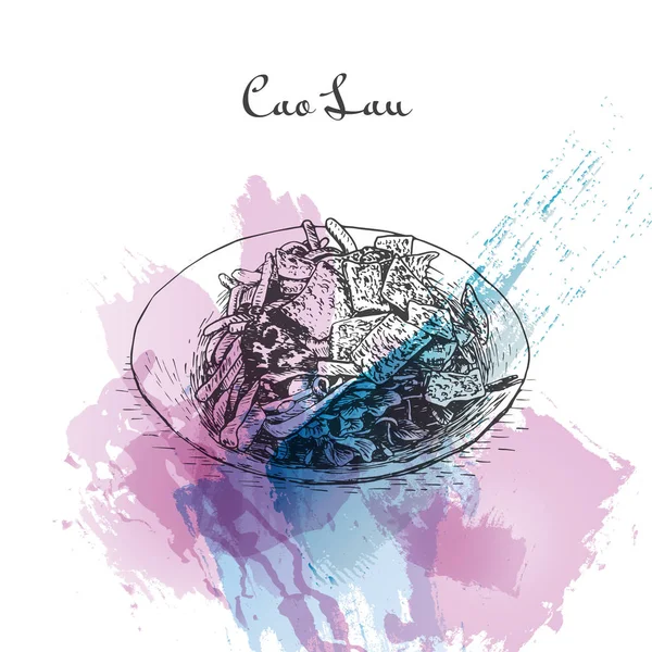 Cao Lau watercolor effect illustration. — Stock Vector