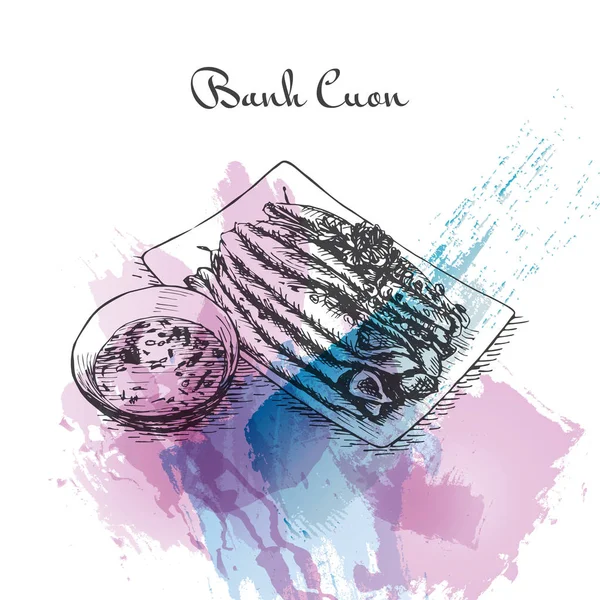 Banh Cuon watercolor effect illustration. — Stock Vector